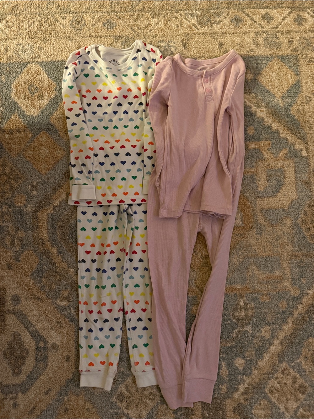 2x Primary Kids Two-Piece Pajama Sets - Rainbow Heart & Light Pink